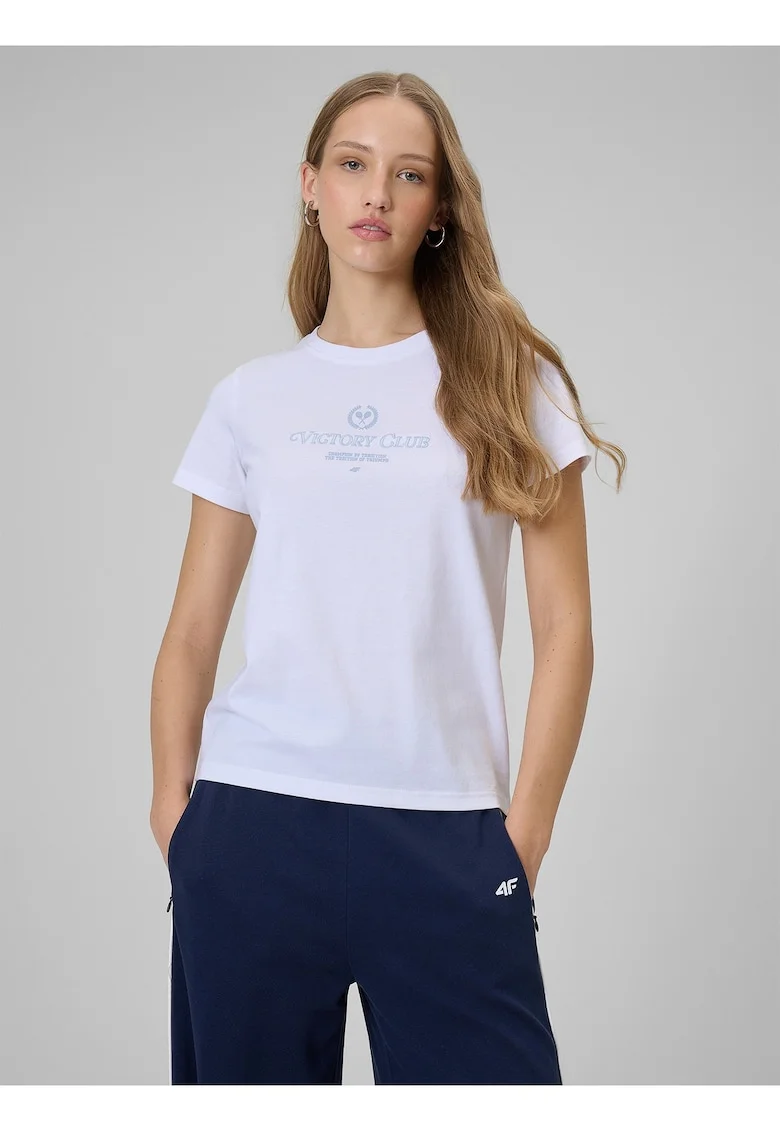 Tricou alb cu imprimeu pentru femei, Alb