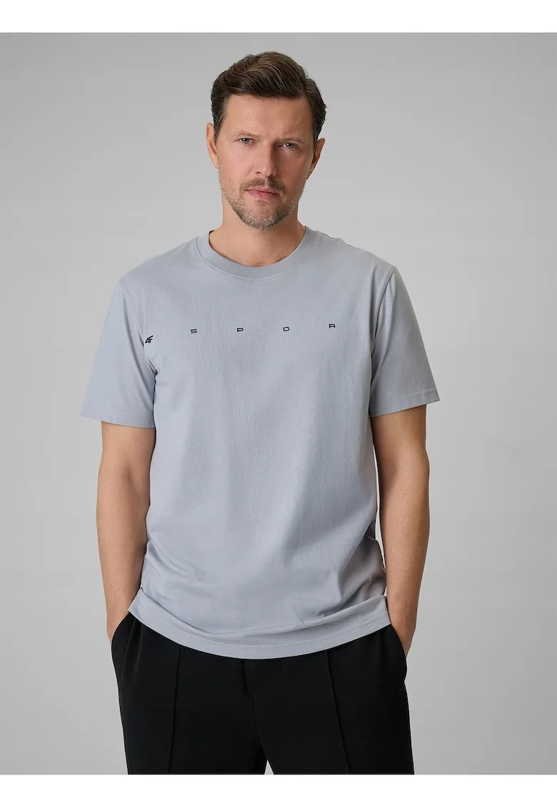 Tricou barbat,  gri, bumbac, regular, imprimeu