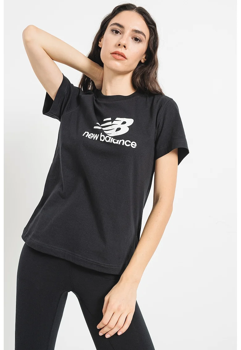 Tricou din bumbac cu imprimeu logo, Alb/Negru