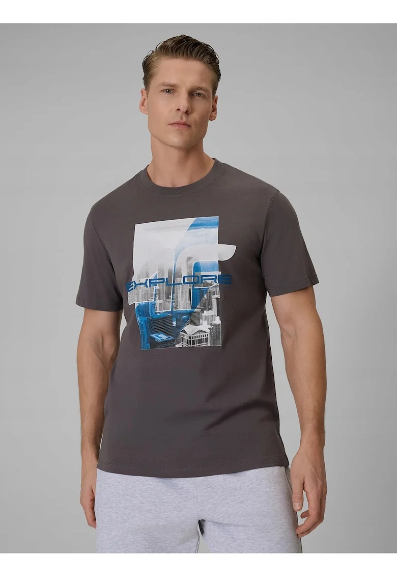 Tricou barbati,  bumbac, gri, cu imprimeu, regular