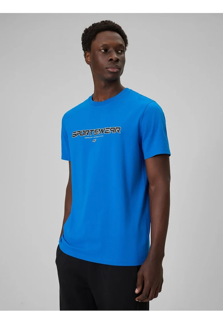 Tricou barbati  albastru, bumbac, imprimeu, croiala lejera