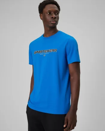 Tricou barbati  albastru, bumbac, imprimeu, croiala lejera