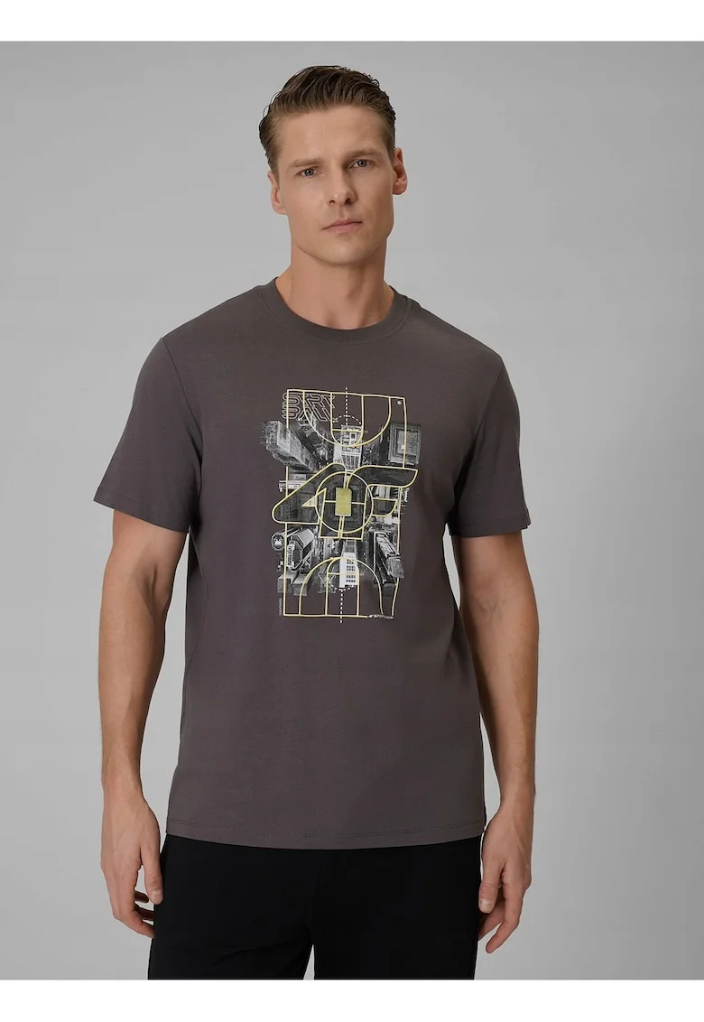 Tricou barbati  gri cu imprimeu, Gri
