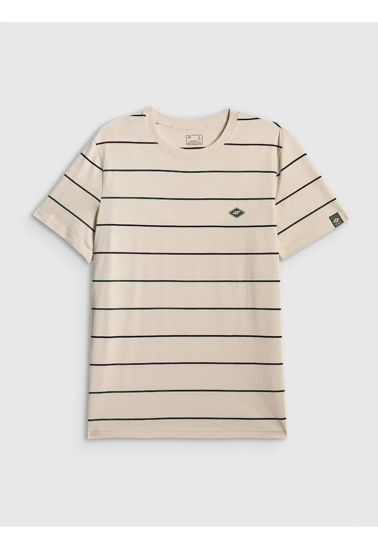 Tricou barbati  bumbac, bej regular cu imprimeu