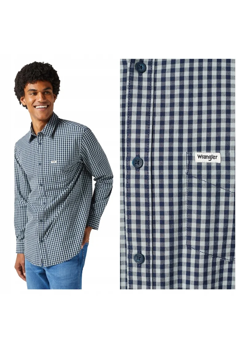 Camasa Barbati,  Ls 1 Pkt Shirt, Regular Fit, Cu Guler, Cu Nasturi, Design Clasic, Maneci Lungi, Bumbac, M INTL, Albastru