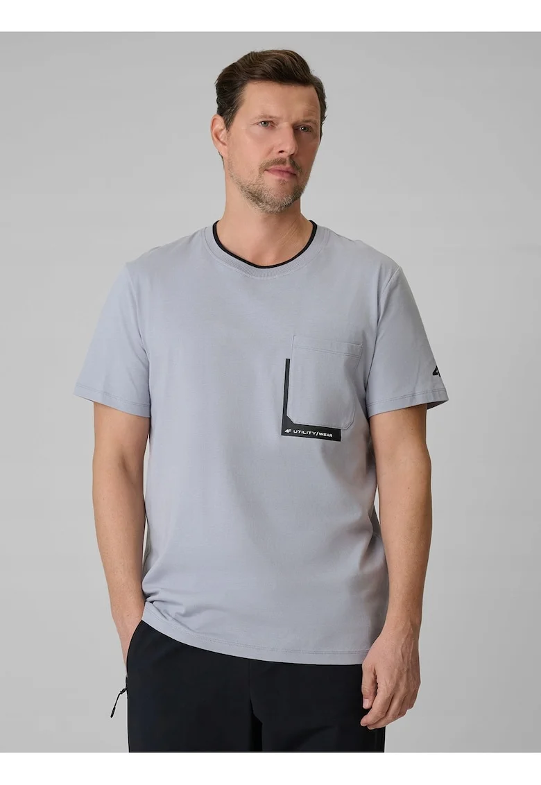 Tricou barbatesc  gri regular, bumbac ultralight, imprimeu modern