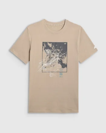 Tricou barbat  bej, din bumbac, imprimeu durabil, croiala lejera