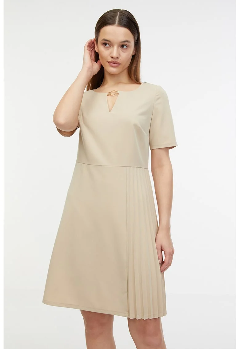 Rochie evazata cu maneci scurte, Bej