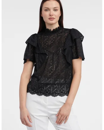 Bluza cu broderie florala, Negru