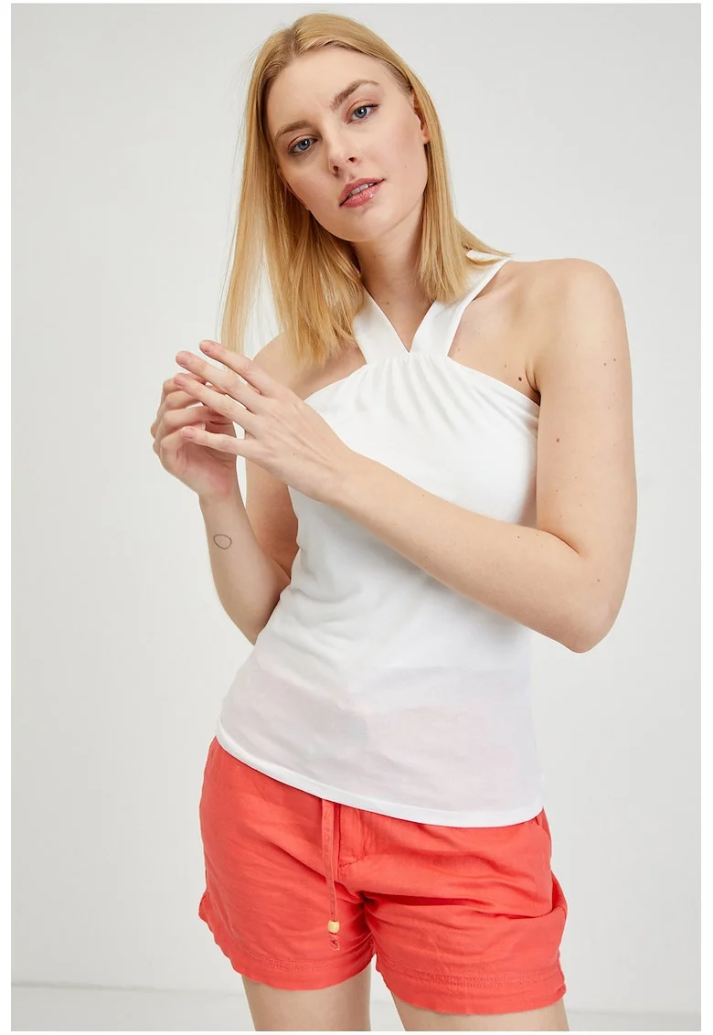Top cu decolteu halter, Alb
