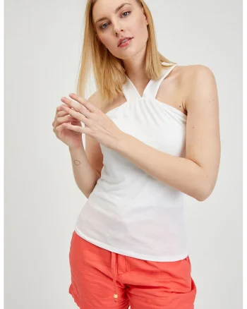 Top cu decolteu halter, Alb