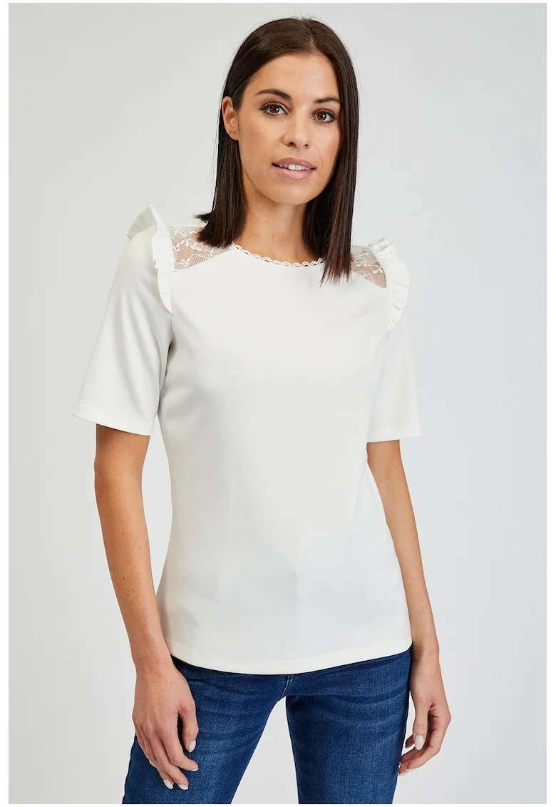 Tricou cu garnituri de dantela, Alb