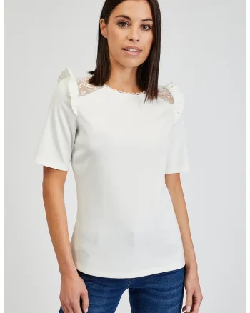 Tricou cu garnituri de dantela, Alb
