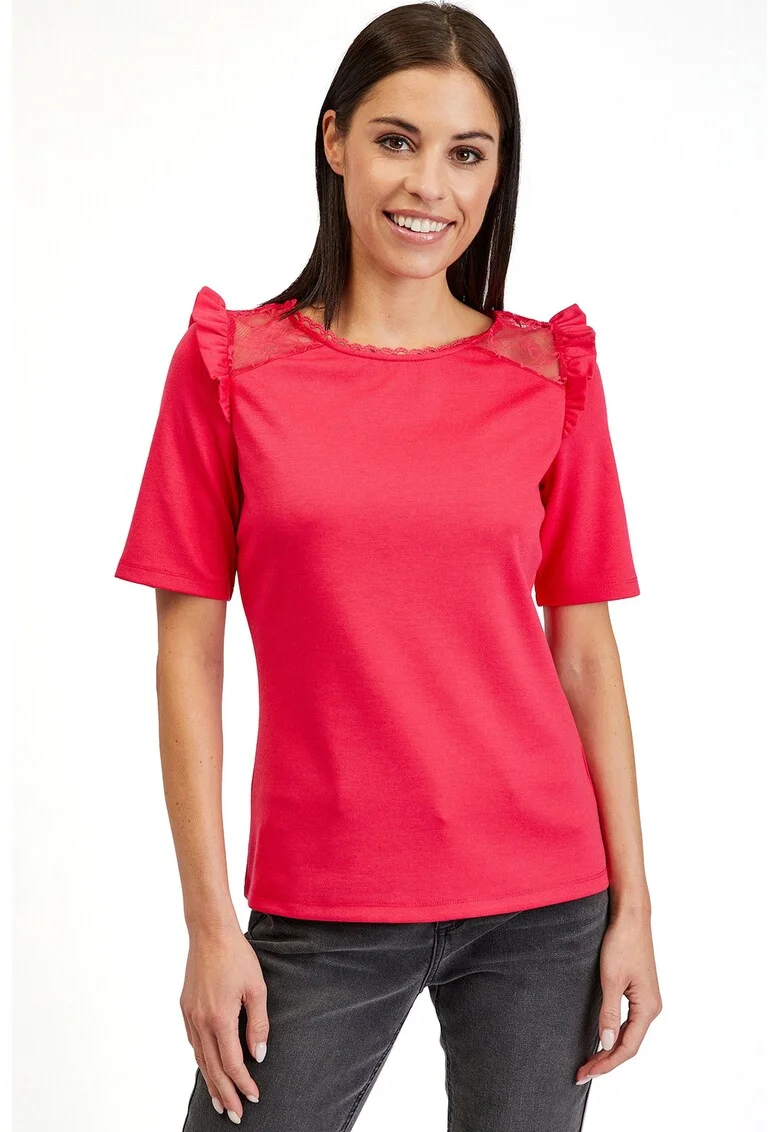 Tricou cu garnituri de dantela, Roz aprins