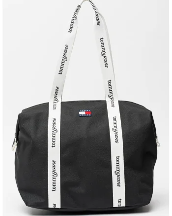 Geanta tote de piele cu fermoar si maner cu logo, Negru