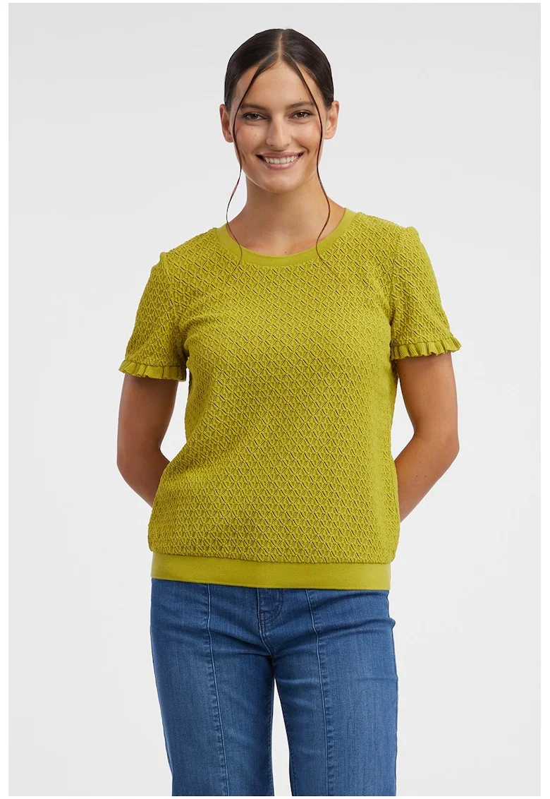 Tricou texturat cu decolteu rotund, Verde lime