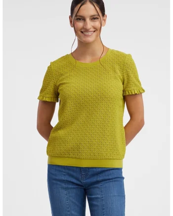 Tricou texturat cu decolteu rotund, Verde lime