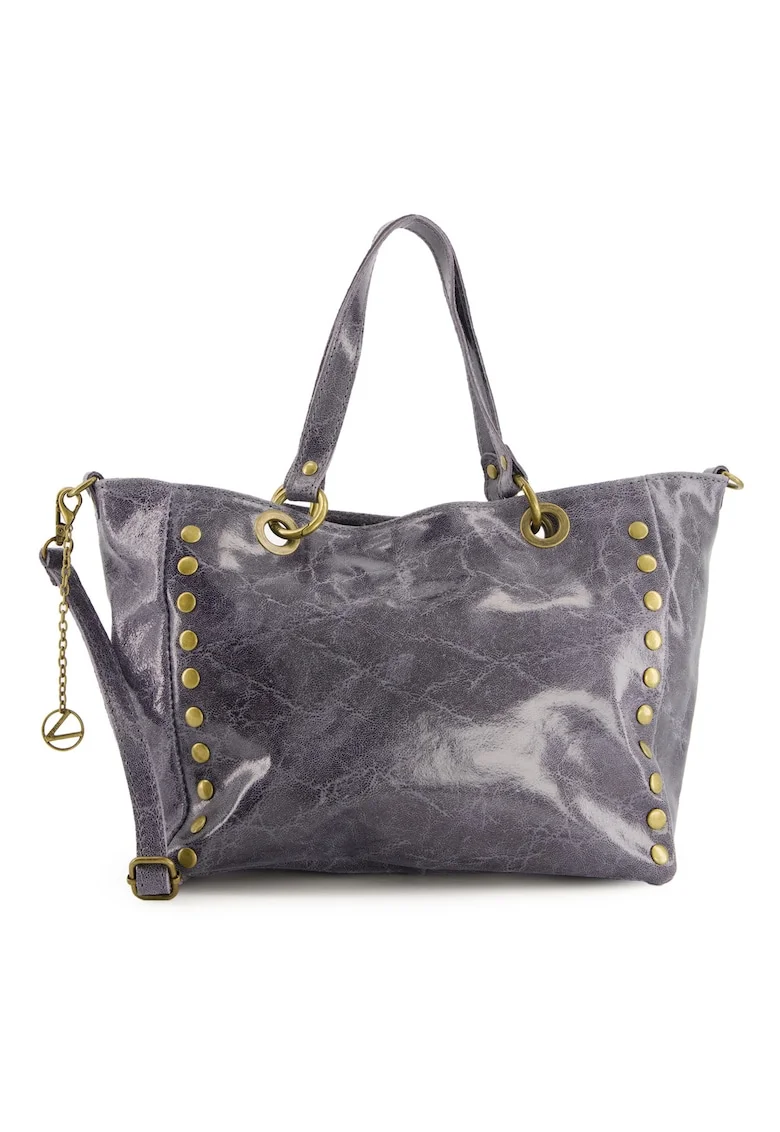 Geanta shopper din piele naturala cu capse decorative aplicate