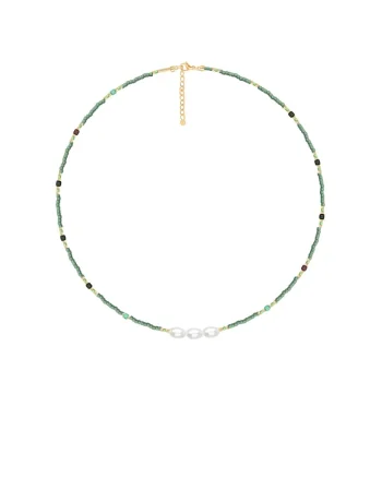 Colier placat cu aur de 18k, decorat cu pietre Miyuki si perle de cultura