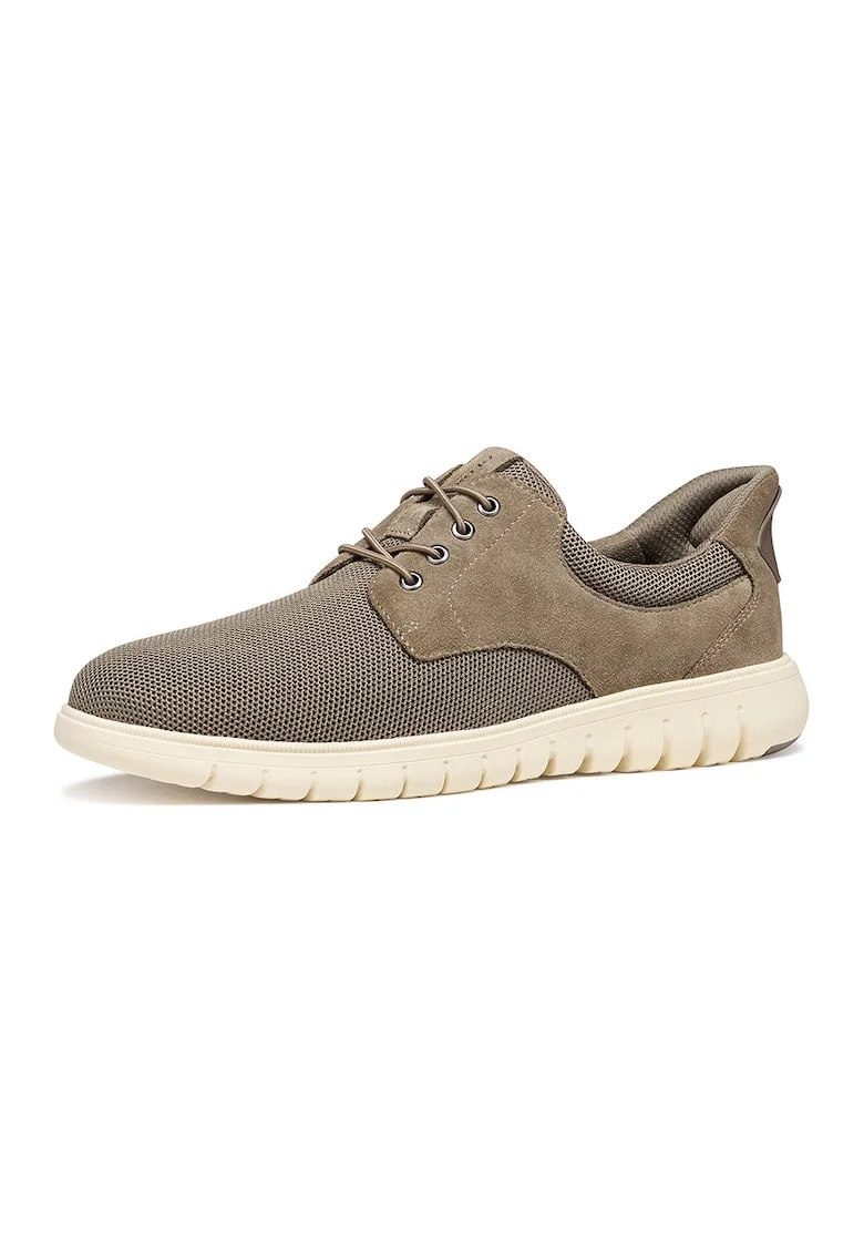 Pantofi sport Flextride low-cut din piele intoarsa si material textil, Gri maroniu
