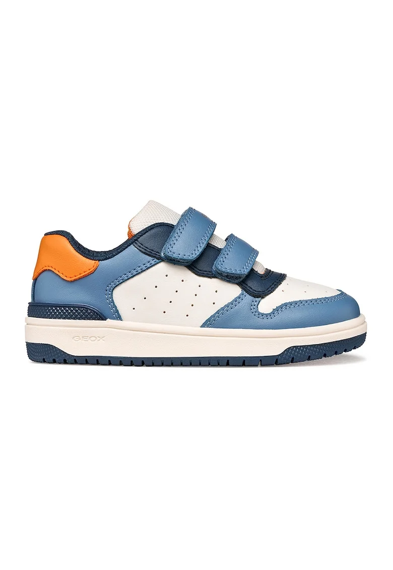 Pantofi sport Washiba de piele ecologica cu velcro, Alb/Albastru stins