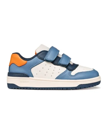 Pantofi sport Washiba de piele ecologica cu velcro, Alb/Albastru stins