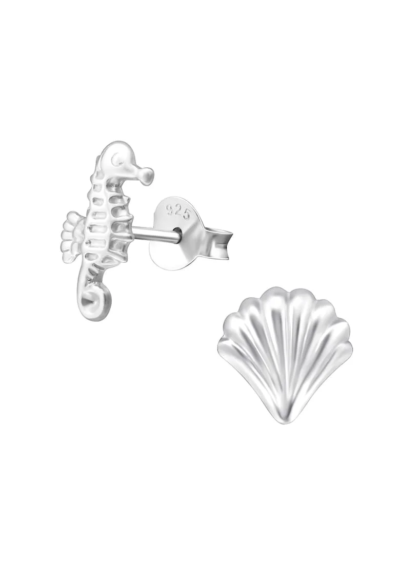 Cercei din Argint 925  cu calut de mare si scoica, hipoalergenici, 7x10mm