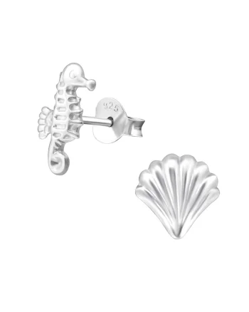 Cercei din Argint 925  cu calut de mare si scoica, hipoalergenici, 7x10mm