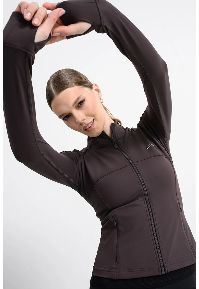 Bluza de trening cu logo si fermoar, Gri antracit