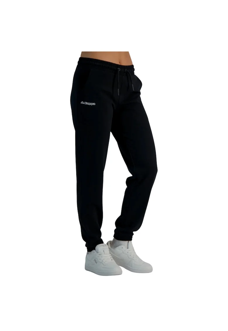 Pantaloni de trening dama din bumbac cu logo cauciucat si manseta,  Logo Festa, Negru