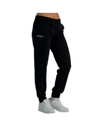 Pantaloni de trening dama din bumbac cu logo cauciucat si manseta,  Logo Festa, Negru