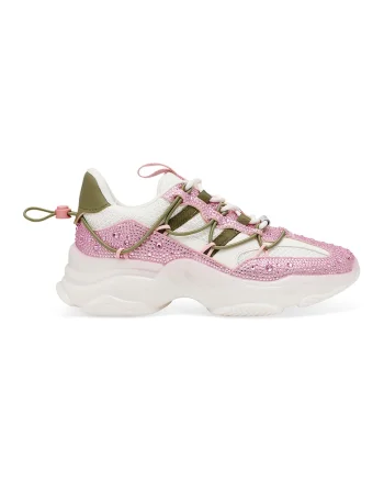 Pantofi sport cu talpa wedge si strasuri Magneto-R-E, Alb/Roz pastel/Verde masliniu