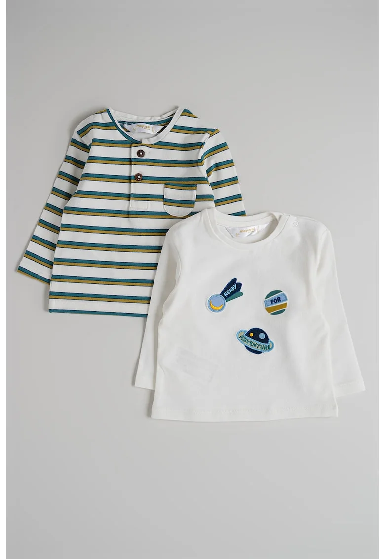 Set de bluze cu model - 2 piese, Alb/Verde masliniu/Verde englez
