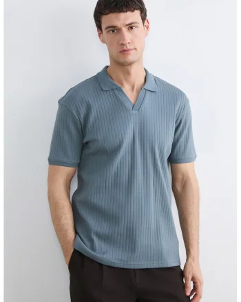 Tricou polo cu decolteu in V, Gri inchis