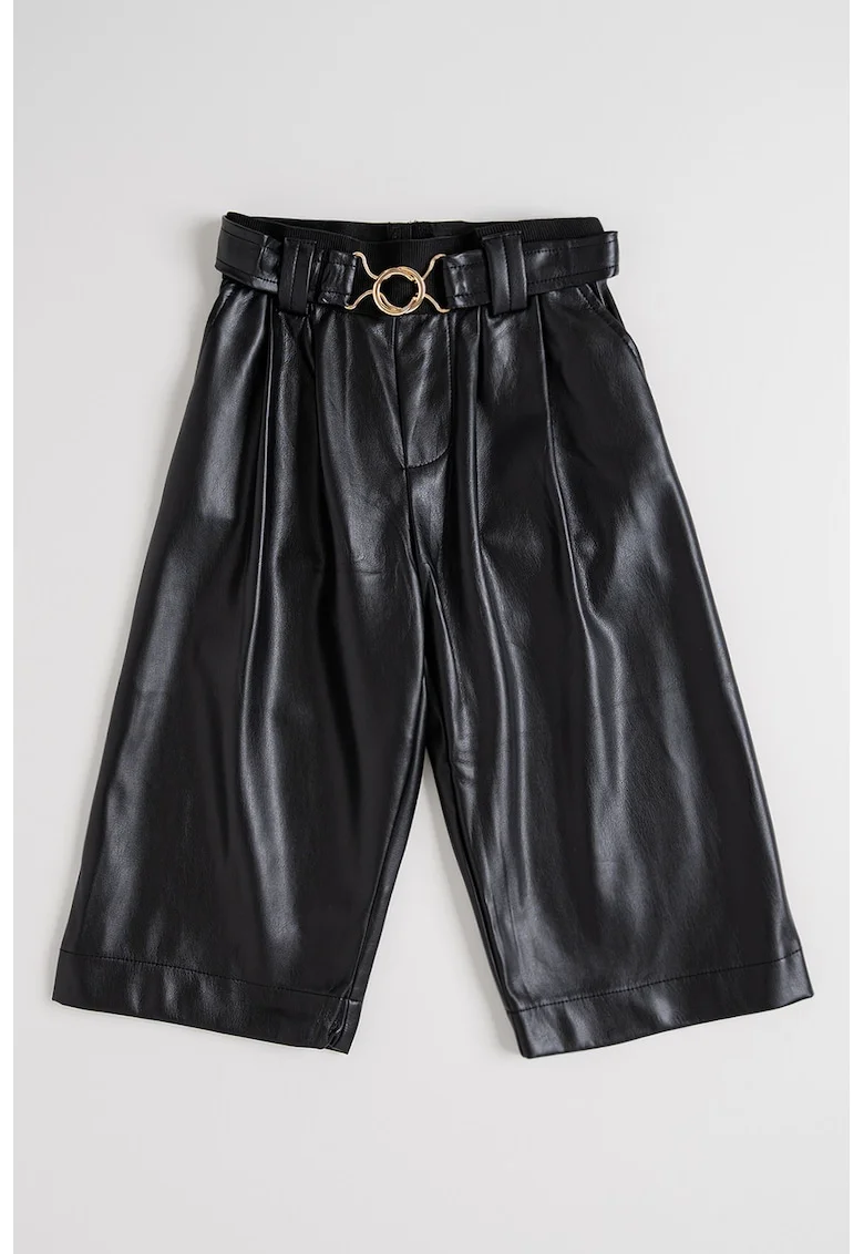 Pantaloni din piele ecologica cu o curea in talie, Negru