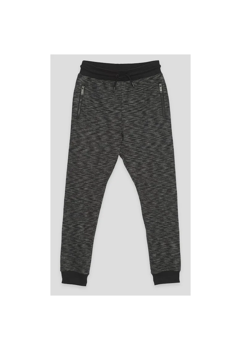 Pantaloni de trening cu buzunare cu fermoar si aspect melanj, Gri