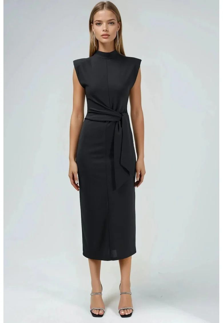Rochie midi  neagra, textil, Negru