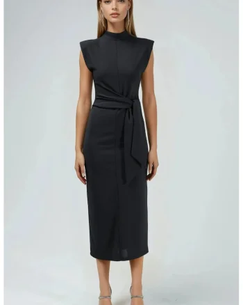 Rochie midi  neagra, textil, Negru