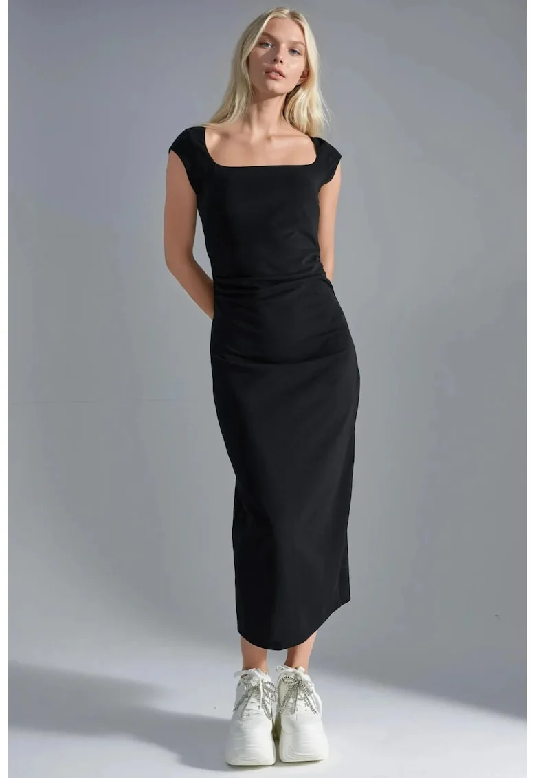 Rochie midi,  negru, jerseu, Negru