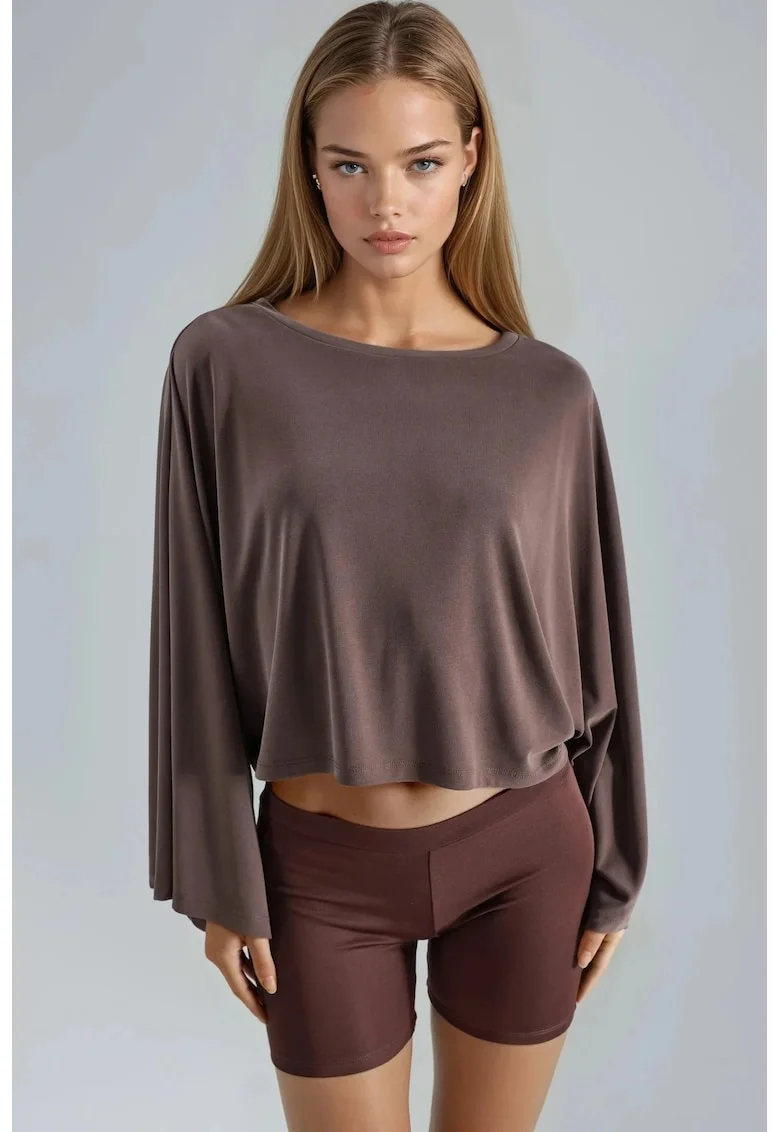 Bluza dama,  croiala lejera, maro cafeniu, jerseu