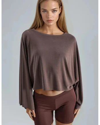 Bluza dama,  croiala lejera, maro cafeniu, jerseu