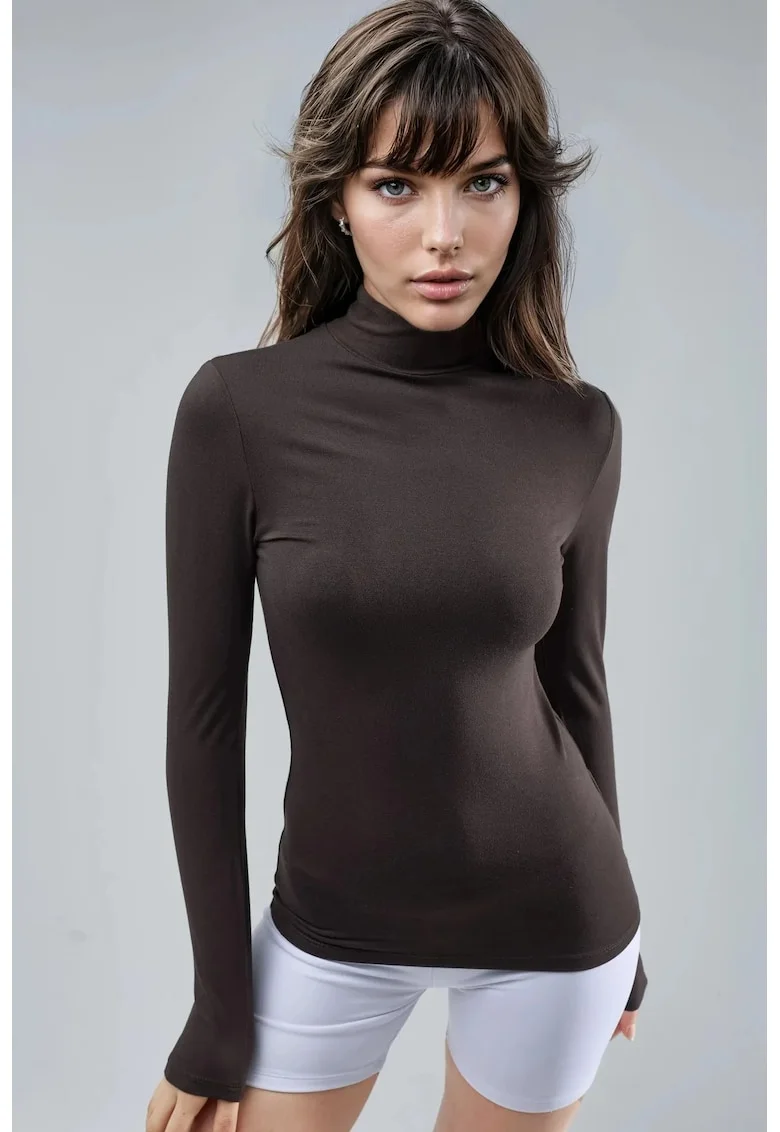 Bluza dama,  mulata pe gat, maro cafeniu