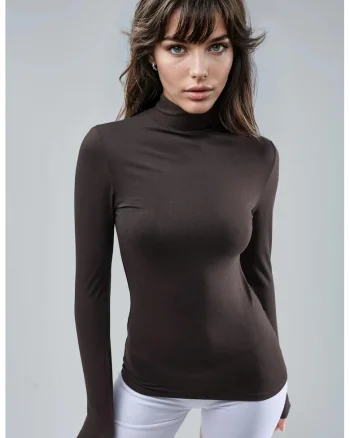 Bluza dama,  mulata pe gat, maro cafeniu