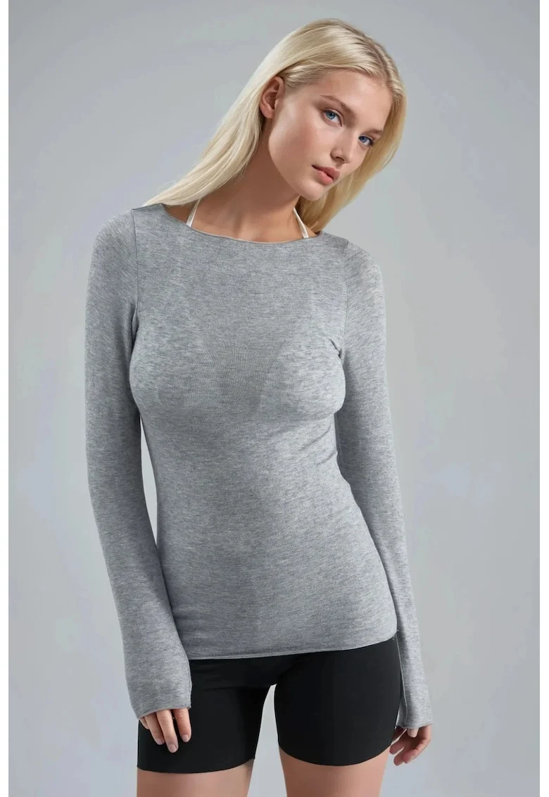 Bluza dama,  Gri deschis, Jerseu
