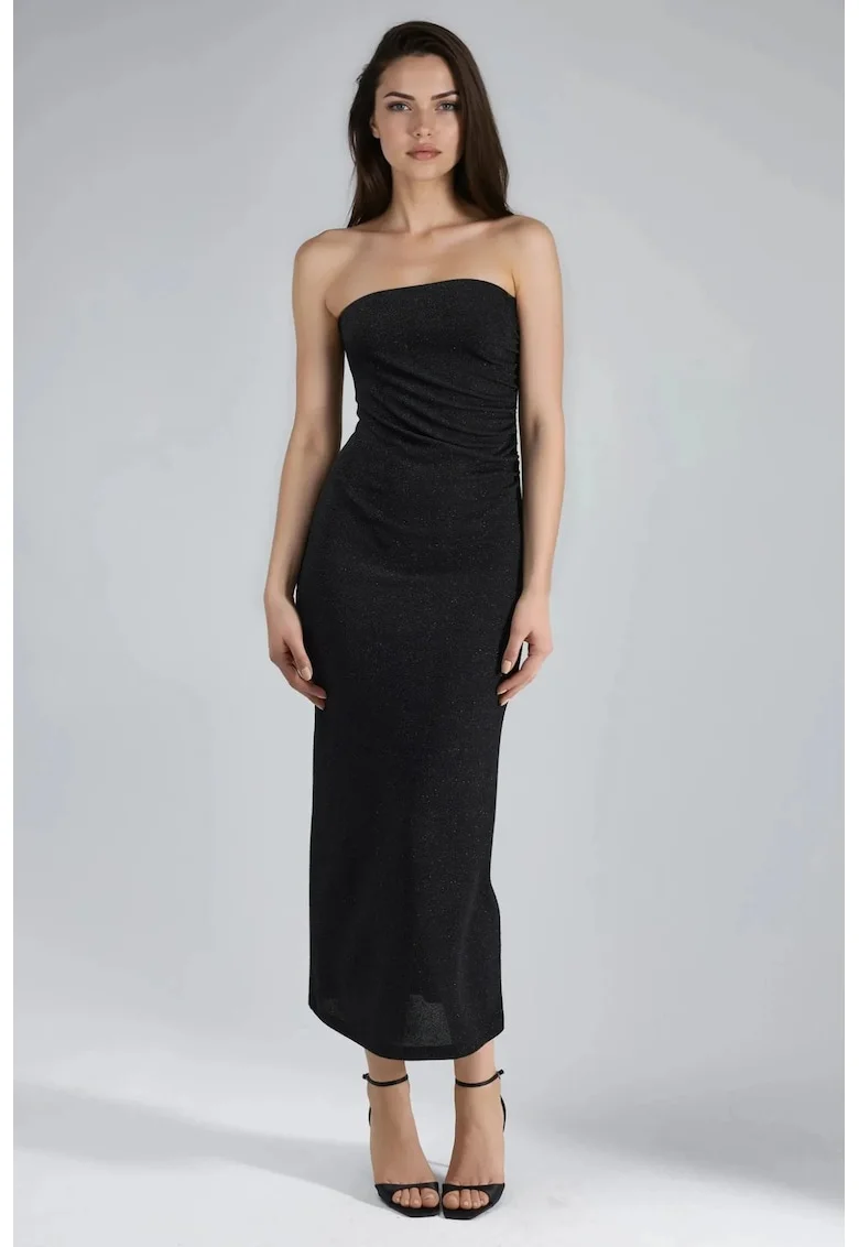 Rochie maxi  decolteu barca, fara maneci, neagra, jerseu