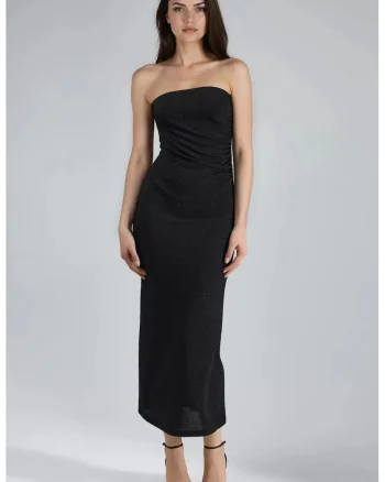 Rochie maxi  decolteu barca, fara maneci, neagra, jerseu