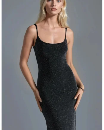 Rochie Midi  guler in U, neagra, Negru