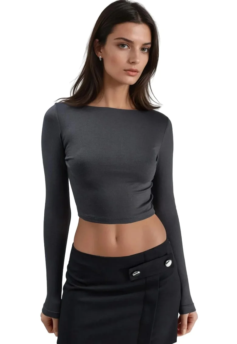 Bluza,  Gri inchis, Jerseu, Slim fit
