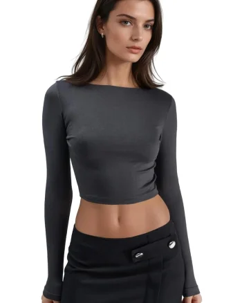 Bluza,  Gri inchis, Jerseu, Slim fit