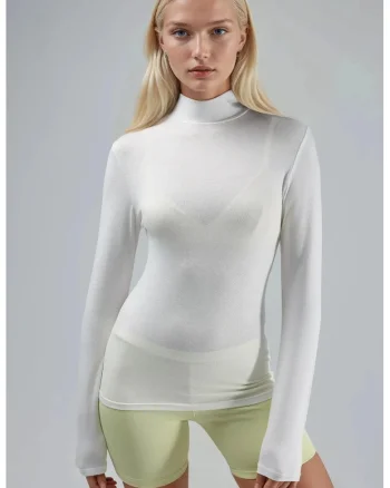 Bluza,  Alb, Guler inalt, Jerseu